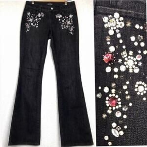White House Black Market Whbm crystal studded‎ black Side Leg mom jeans Sz 2 New